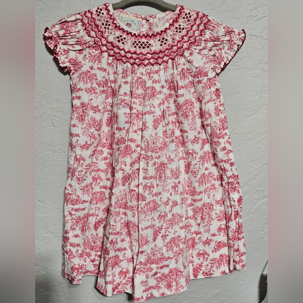 Marmellata smocked dress, hot pink red toile print, sz. 2T